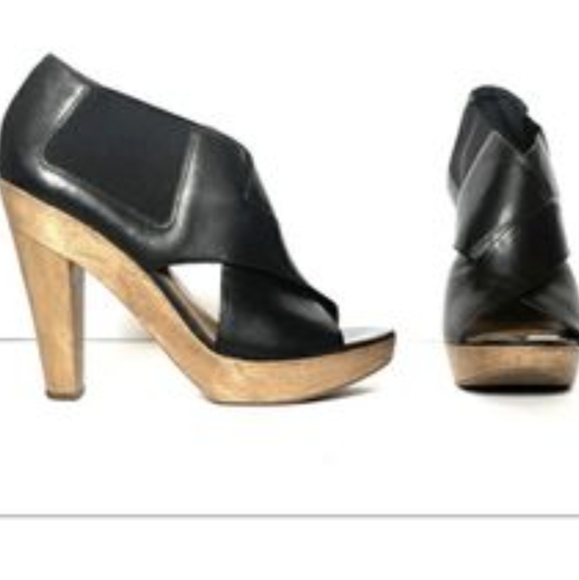 Theory leather/wood heeled sandals Sz 36.5/6 - Picture 1 of 11